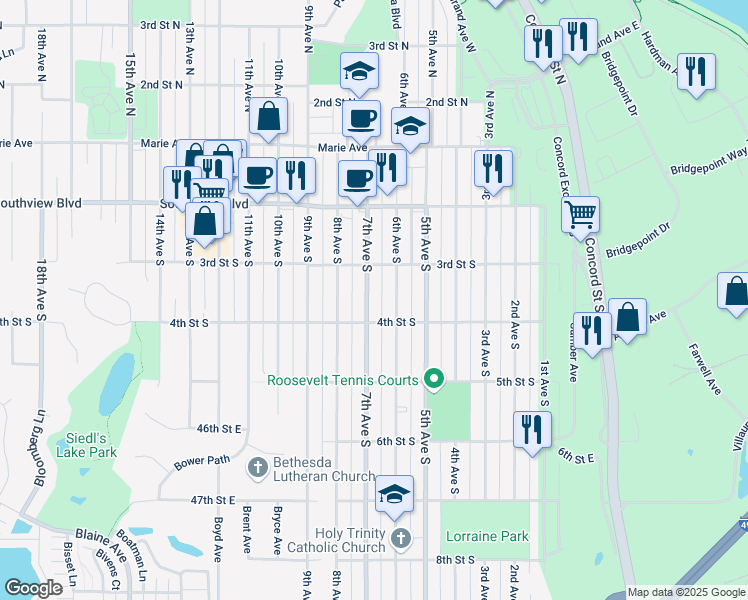 map of restaurants, bars, coffee shops, grocery stores, and more near 337 7th Avenue South in South Saint Paul