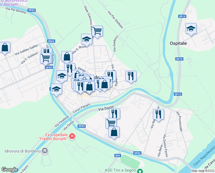 map of restaurants, bars, coffee shops, grocery stores, and more near 15 Via Pironi A. in Bondeno