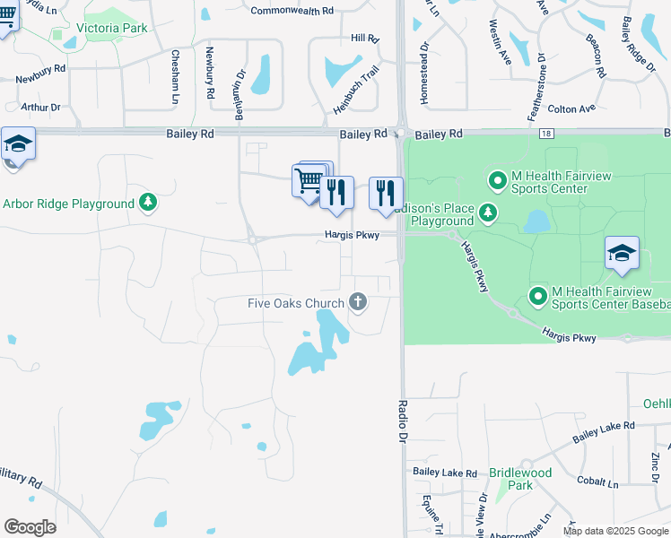 map of restaurants, bars, coffee shops, grocery stores, and more near 4290 Radio Drive in Woodbury