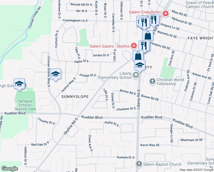 map of restaurants, bars, coffee shops, grocery stores, and more near 4836 14th Place South in Salem