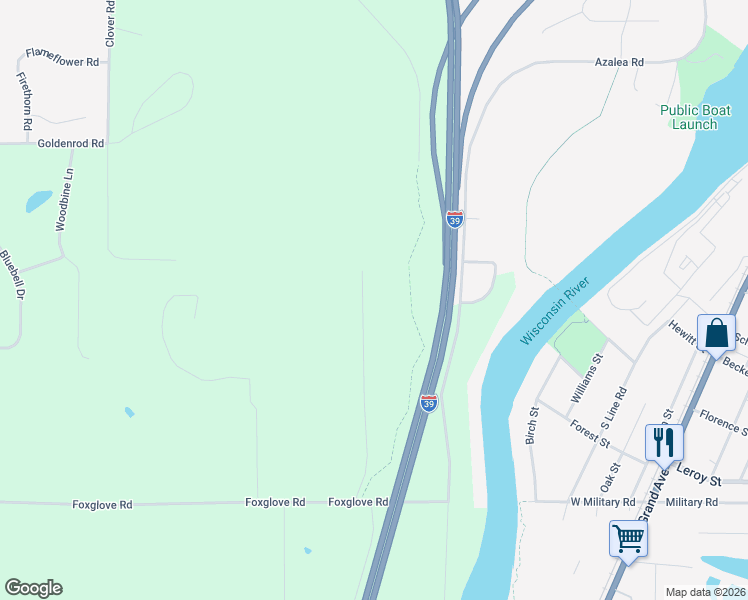 map of restaurants, bars, coffee shops, grocery stores, and more near 222411 Buttercup Road in Wausau