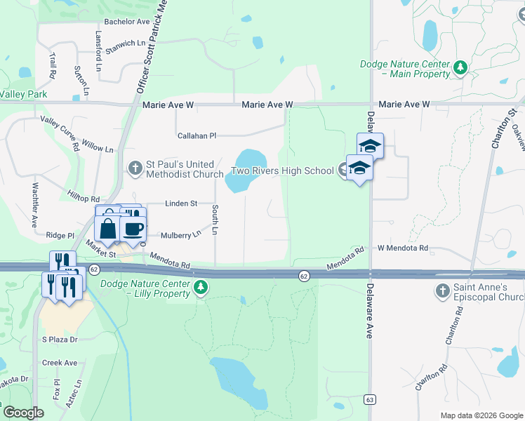 map of restaurants, bars, coffee shops, grocery stores, and more near 600 High Ridge Circle in Mendota Heights