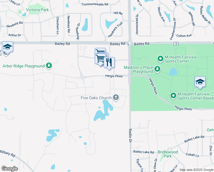 map of restaurants, bars, coffee shops, grocery stores, and more near 4290 Radio Drive in Woodbury