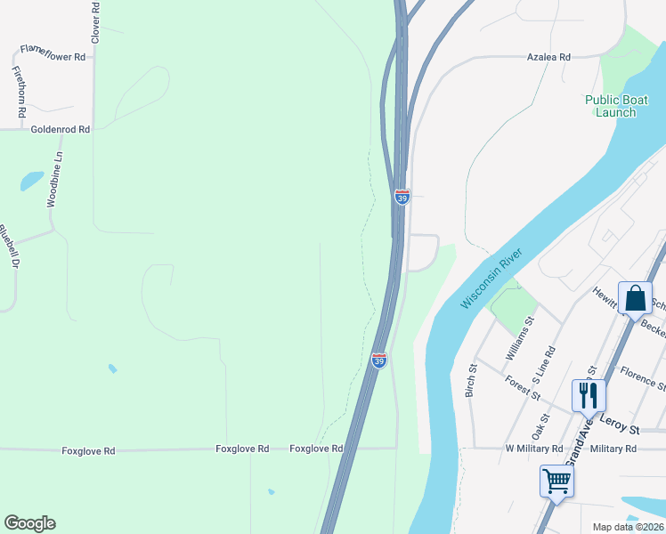 map of restaurants, bars, coffee shops, grocery stores, and more near 222411 Buttercup Road in Wausau