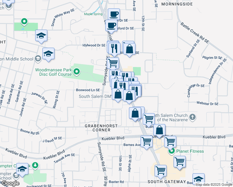 map of restaurants, bars, coffee shops, grocery stores, and more near 4665 Commercial Street Southeast in Salem