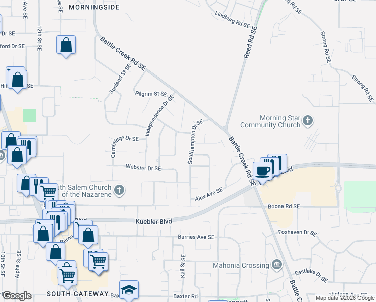 map of restaurants, bars, coffee shops, grocery stores, and more near 4821 Southampton Drive Southeast in Salem