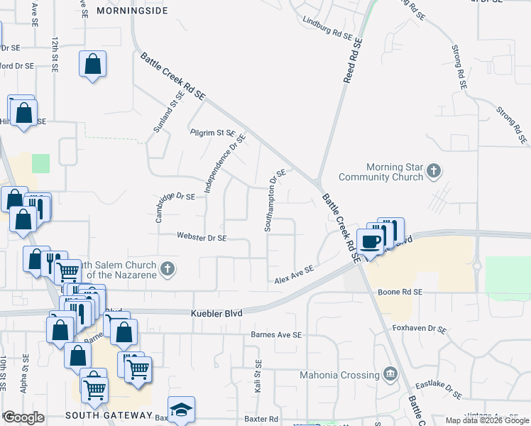 map of restaurants, bars, coffee shops, grocery stores, and more near 4821 Southampton Drive Southeast in Salem