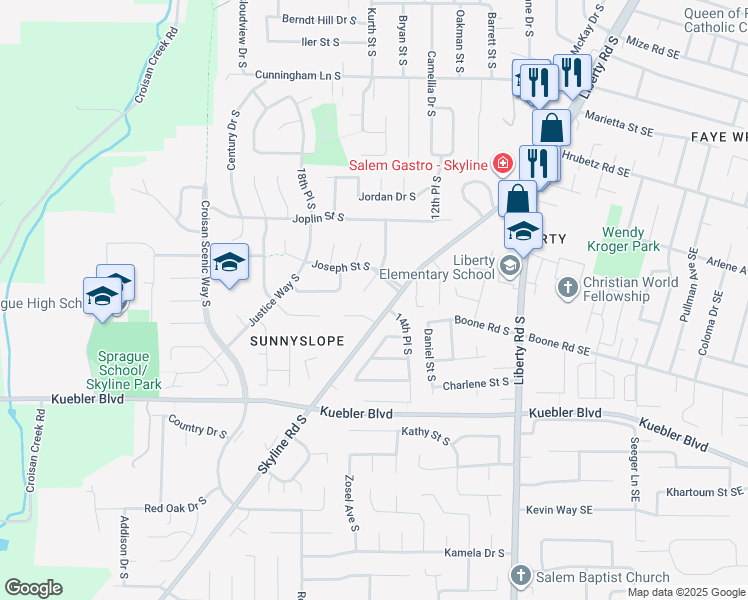 map of restaurants, bars, coffee shops, grocery stores, and more near 1545-1547 Distinctive Court South in Salem