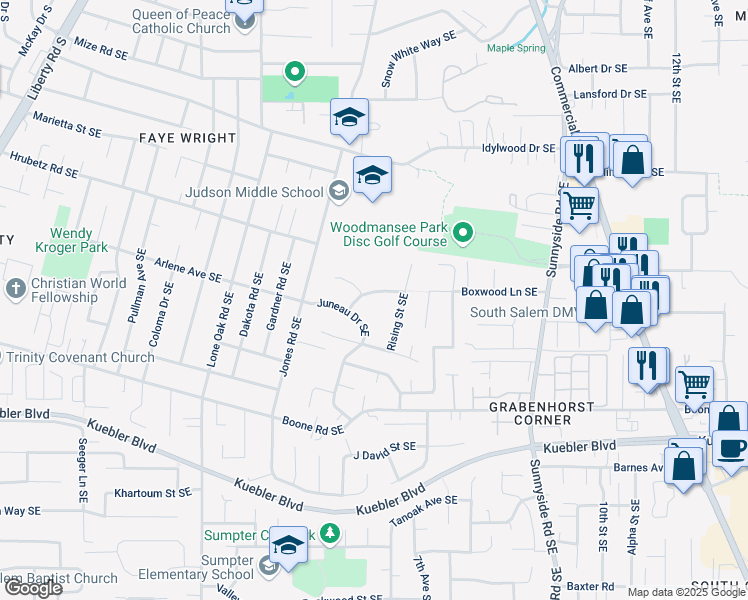 map of restaurants, bars, coffee shops, grocery stores, and more near 584 Joseph Street Southeast in Salem