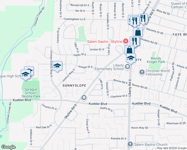 map of restaurants, bars, coffee shops, grocery stores, and more near 1545-1547 Distinctive Court South in Salem