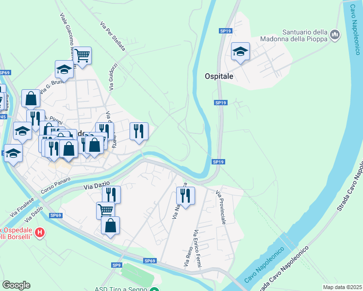 map of restaurants, bars, coffee shops, grocery stores, and more near 41 Borgo Carmine in Bondeno