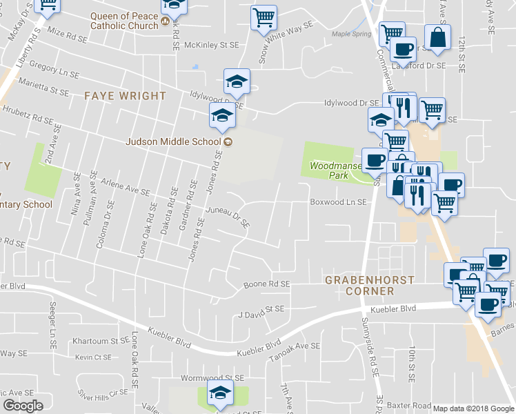 map of restaurants, bars, coffee shops, grocery stores, and more near 584 Joseph Street Southeast in Salem