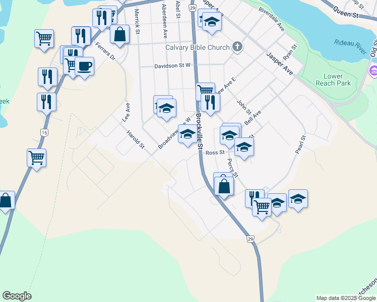 map of restaurants, bars, coffee shops, grocery stores, and more near 4 Ross Street in Smiths Falls