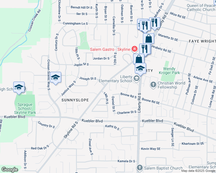 map of restaurants, bars, coffee shops, grocery stores, and more near 4836 14th Place South in Salem