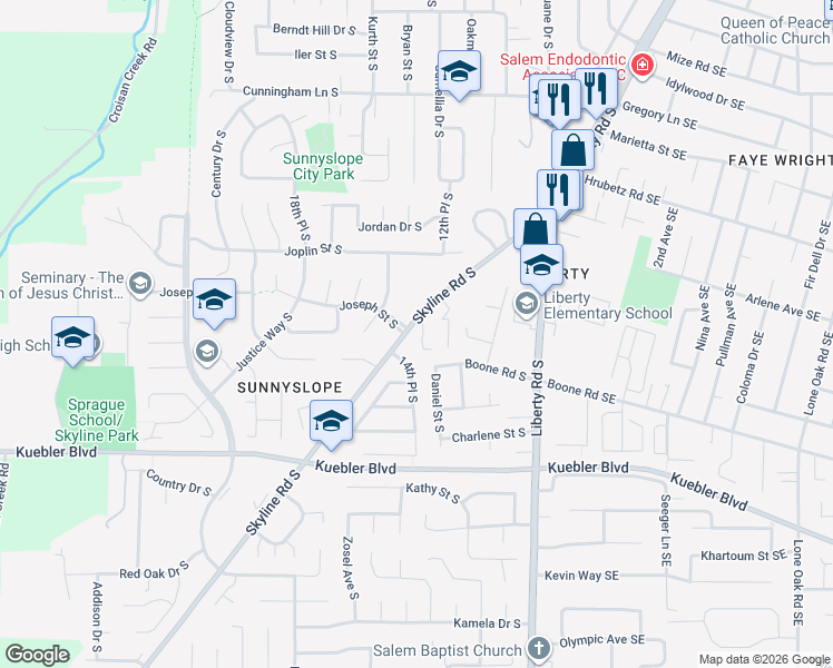 map of restaurants, bars, coffee shops, grocery stores, and more near 4836 14th Place South in Salem