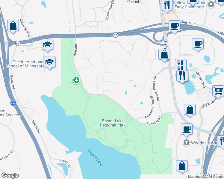 map of restaurants, bars, coffee shops, grocery stores, and more near 11815 Dunhill Road in Eden Prairie