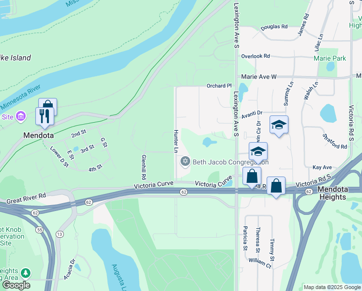 map of restaurants, bars, coffee shops, grocery stores, and more near 1163 Veronica Lane in Mendota Heights