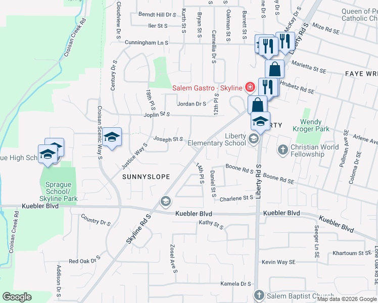 map of restaurants, bars, coffee shops, grocery stores, and more near 4802 Talisman Court South in Salem