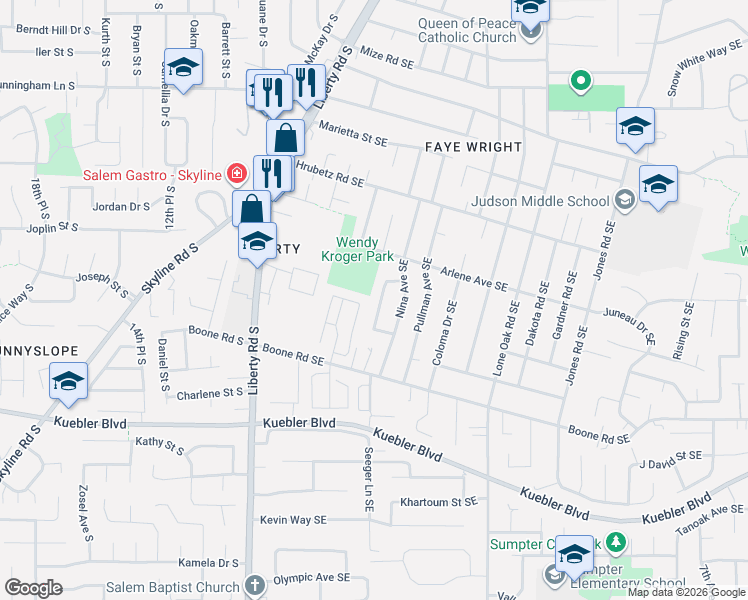 map of restaurants, bars, coffee shops, grocery stores, and more near 4865 Newtown Avenue Southeast in Salem
