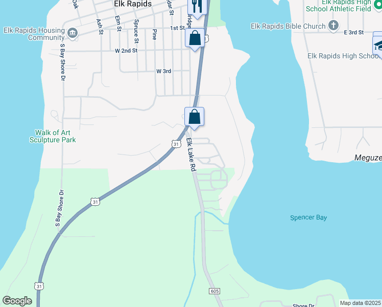 map of restaurants, bars, coffee shops, grocery stores, and more near 10287 Elk Lake Road in Williamsburg