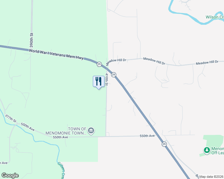 map of restaurants, bars, coffee shops, grocery stores, and more near 568 410th Street in Menomonie