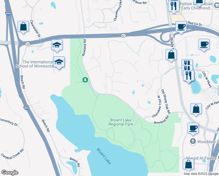 map of restaurants, bars, coffee shops, grocery stores, and more near 6472 Fallbrook Road in Eden Prairie