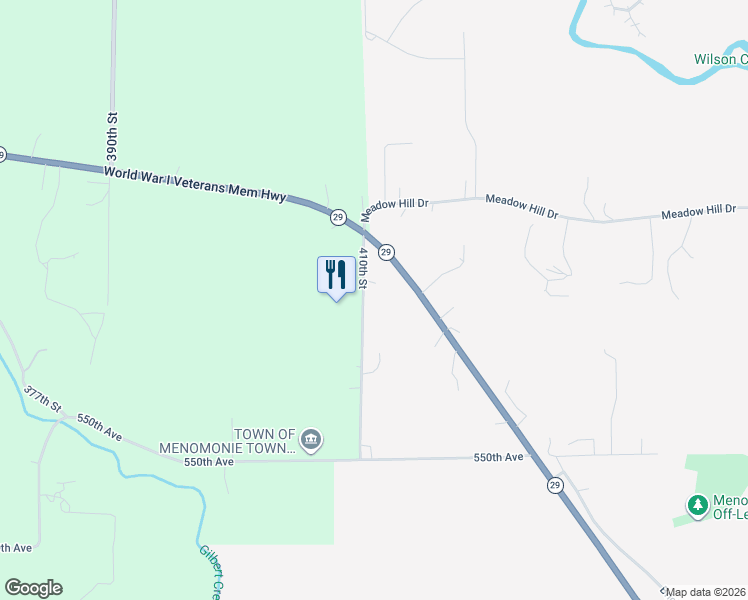 map of restaurants, bars, coffee shops, grocery stores, and more near 568 410th Street in Menomonie