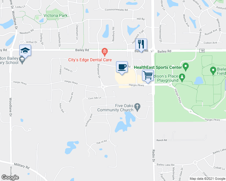 map of restaurants, bars, coffee shops, grocery stores, and more near 4229 Corn Silk Ct in Woodbury