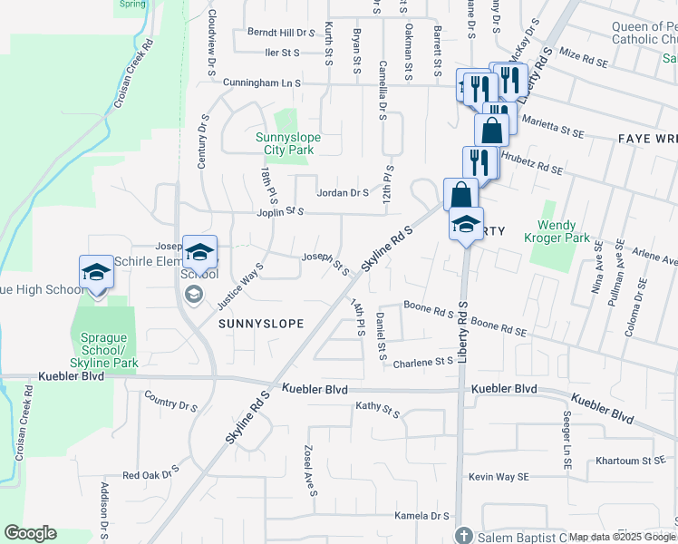 map of restaurants, bars, coffee shops, grocery stores, and more near 1547 Joseph Street South in Salem