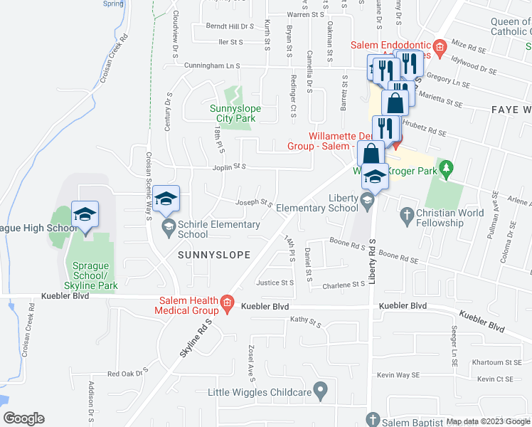 map of restaurants, bars, coffee shops, grocery stores, and more near 4814 Talisman Court South in Salem