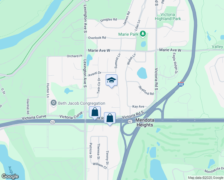 map of restaurants, bars, coffee shops, grocery stores, and more near 1979 Summit Lane in Mendota Heights