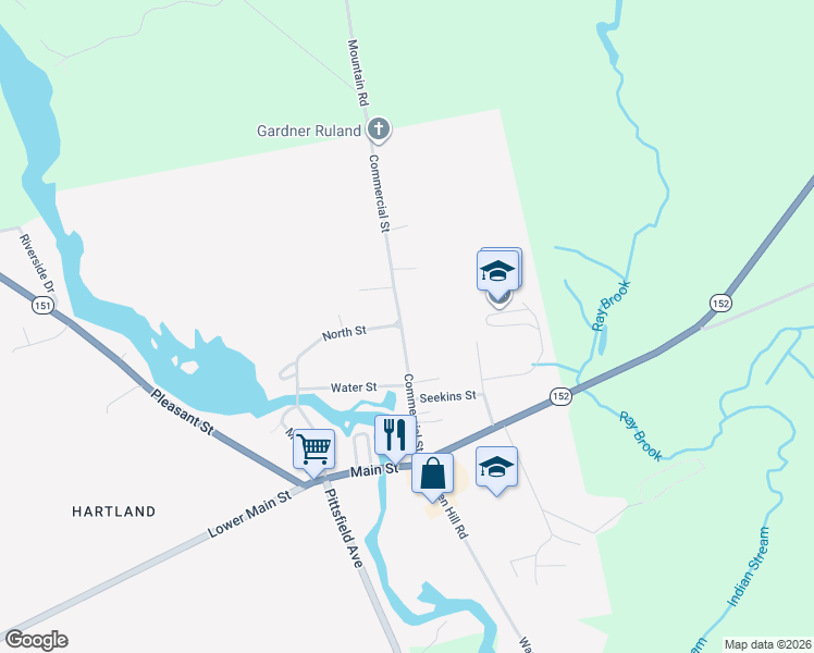 map of restaurants, bars, coffee shops, grocery stores, and more near 131 Commercial Street in Hartland