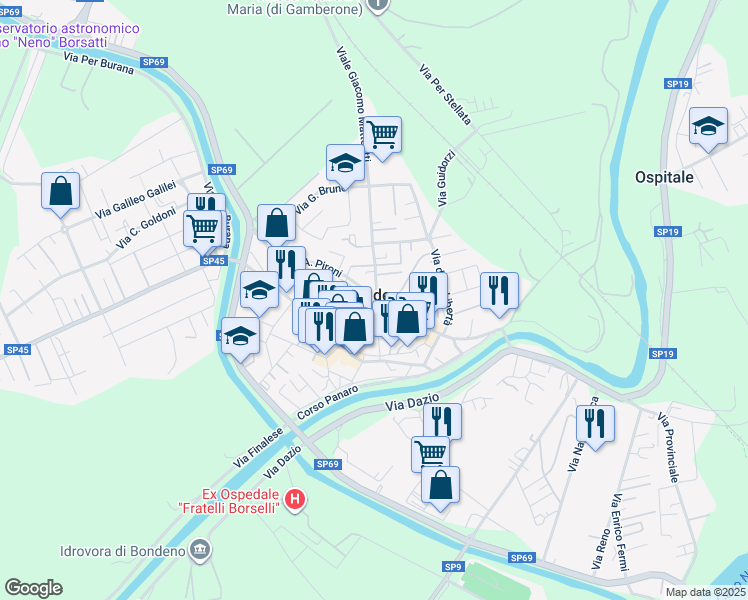 map of restaurants, bars, coffee shops, grocery stores, and more near 2-4 Viale Giacomo Matteotti in Bondeno