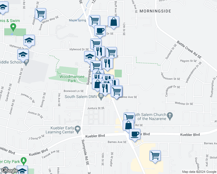 map of restaurants, bars, coffee shops, grocery stores, and more near 4844-4912 Commercial Street Southeast in Salem