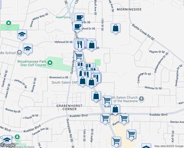 map of restaurants, bars, coffee shops, grocery stores, and more near 4844-4912 Commercial Street Southeast in Salem