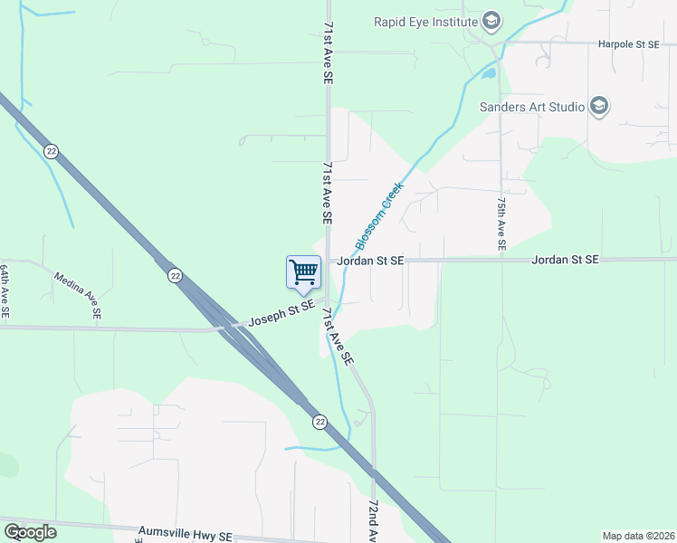 map of restaurants, bars, coffee shops, grocery stores, and more near 7120 Jordan Street Southeast in Salem