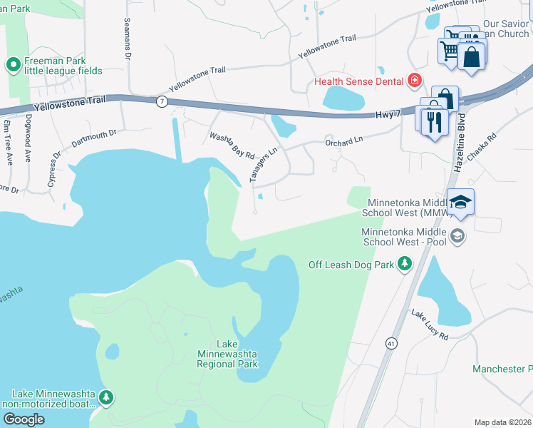 map of restaurants, bars, coffee shops, grocery stores, and more near 6455 Tanagers Point in Excelsior