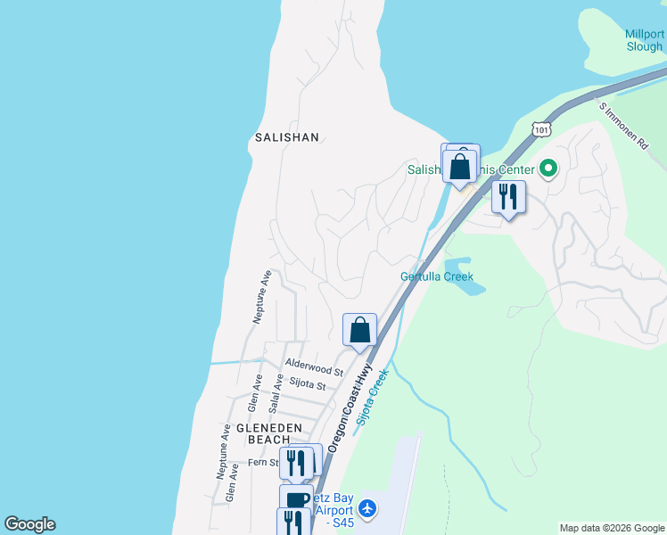 map of restaurants, bars, coffee shops, grocery stores, and more near 120 Ridge Crest Road in Lincoln Beach