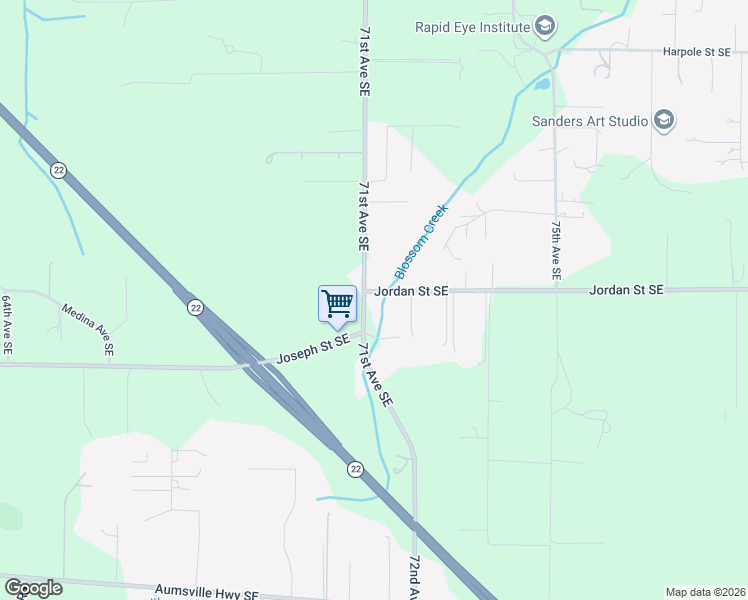 map of restaurants, bars, coffee shops, grocery stores, and more near 7120 Jordan Street Southeast in Salem