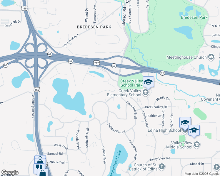 map of restaurants, bars, coffee shops, grocery stores, and more near 6414 Timber Ridge in Minneapolis