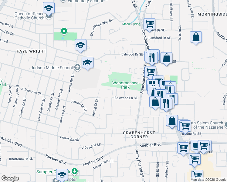 map of restaurants, bars, coffee shops, grocery stores, and more near 4632 7th Avenue Southeast in Salem