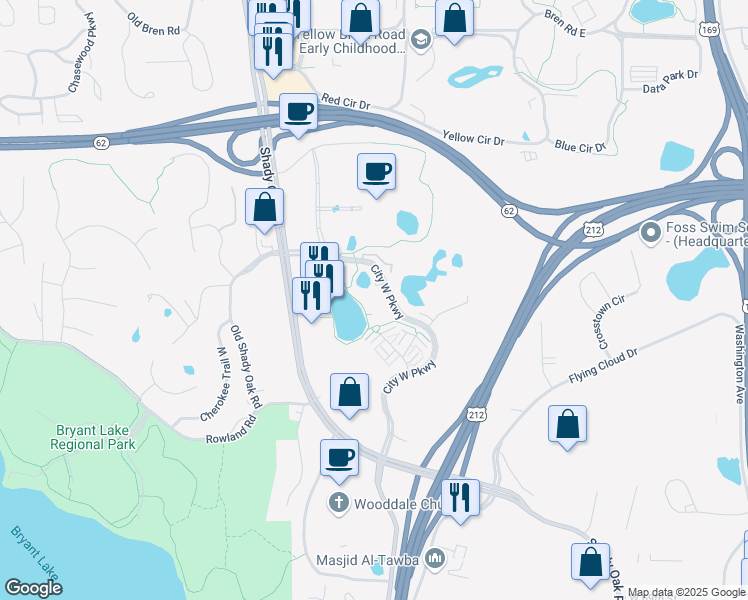 map of restaurants, bars, coffee shops, grocery stores, and more near 6425 City West Parkway in Eden Prairie