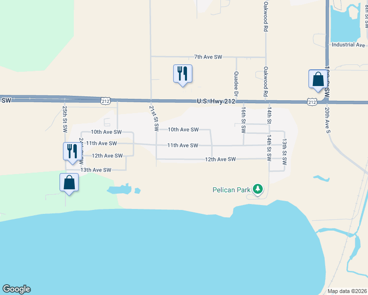 map of restaurants, bars, coffee shops, grocery stores, and more near 1808-2098 11th Avenue Southwest in Watertown