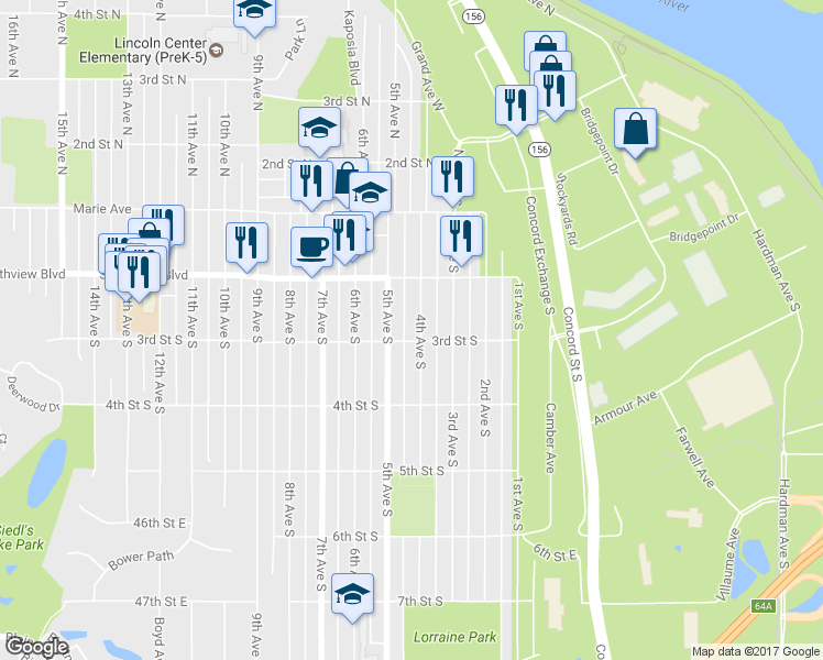 map of restaurants, bars, coffee shops, grocery stores, and more near 248 4th Avenue South in South Saint Paul