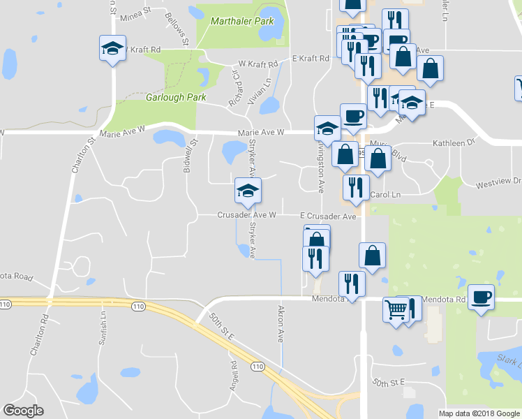 map of restaurants, bars, coffee shops, grocery stores, and more near 1948 Stryker Avenue in Saint Paul