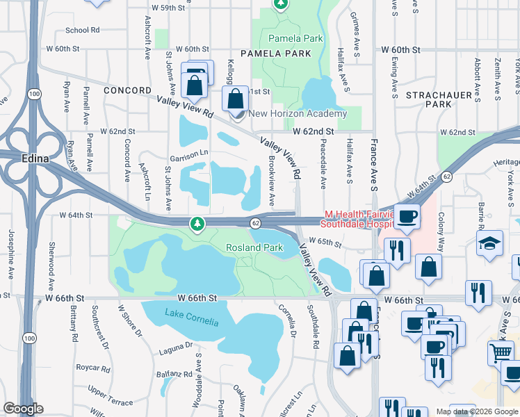 map of restaurants, bars, coffee shops, grocery stores, and more near 6332 Brookview Avenue in Minneapolis