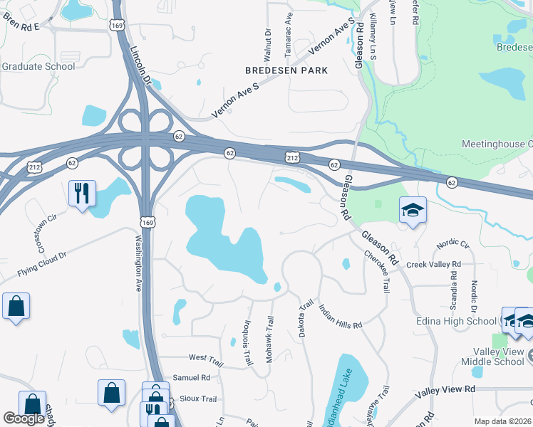 map of restaurants, bars, coffee shops, grocery stores, and more near 6432 Timber Ridge in Minneapolis