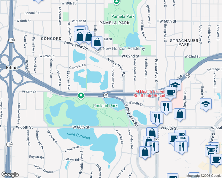 map of restaurants, bars, coffee shops, grocery stores, and more near 6332 Brookview Avenue in Minneapolis