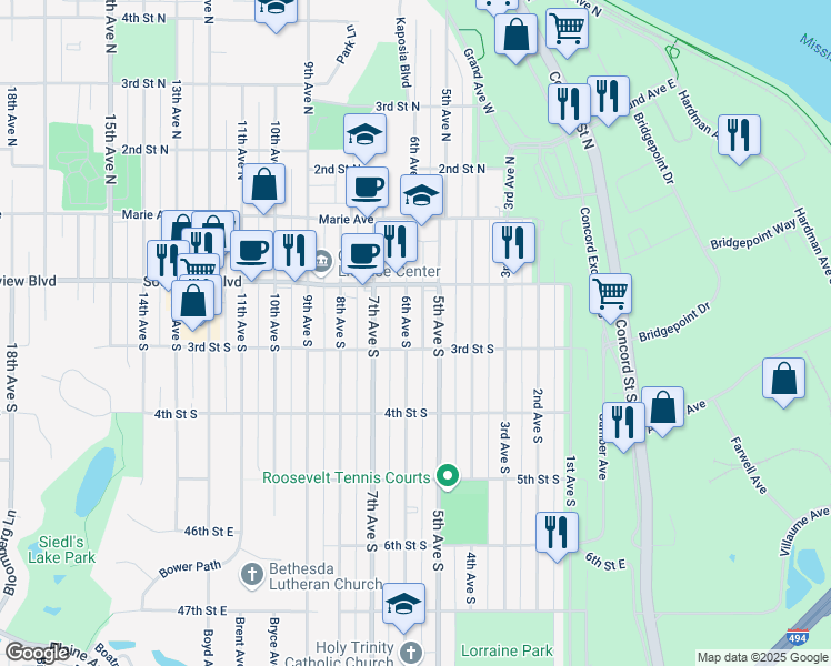 map of restaurants, bars, coffee shops, grocery stores, and more near 244 5th Avenue South in South Saint Paul