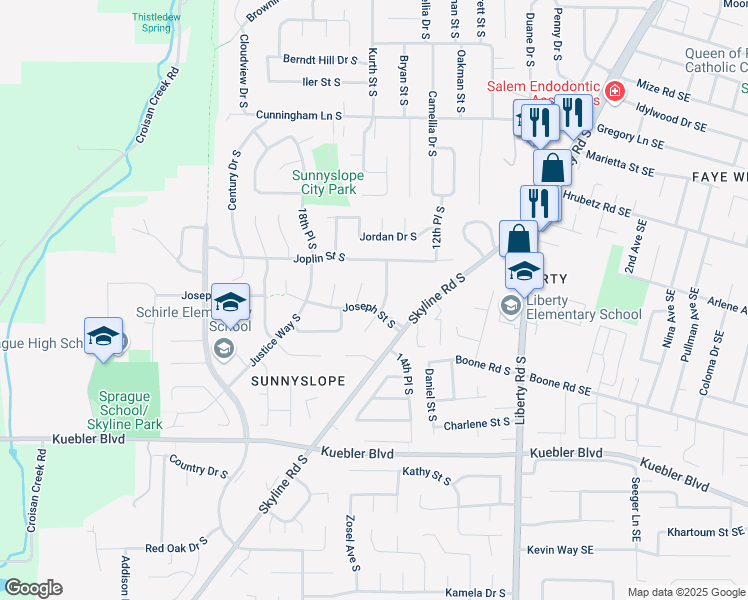 map of restaurants, bars, coffee shops, grocery stores, and more near 1547 Joseph Street South in Salem